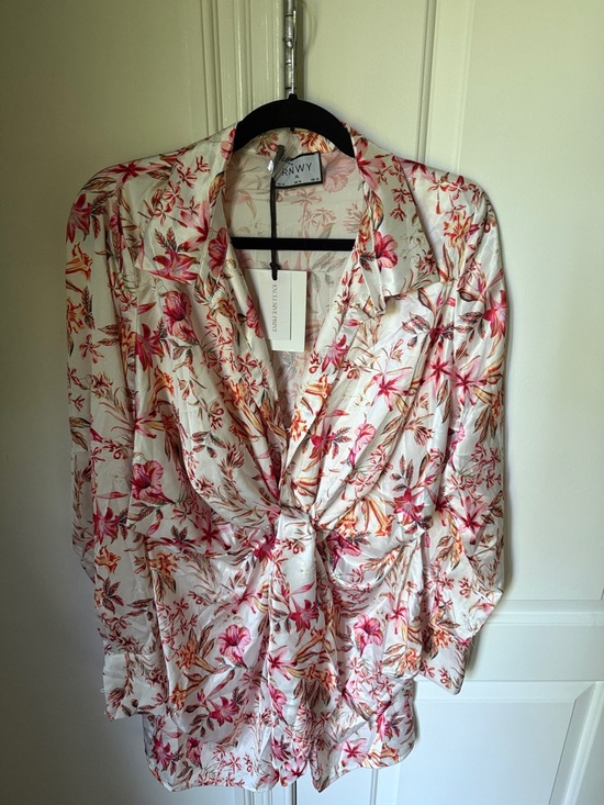 Runaway The Label Dresses & Skirts - RNWY Cream with Pink mini dress and Coral Floral Print and Twist Front